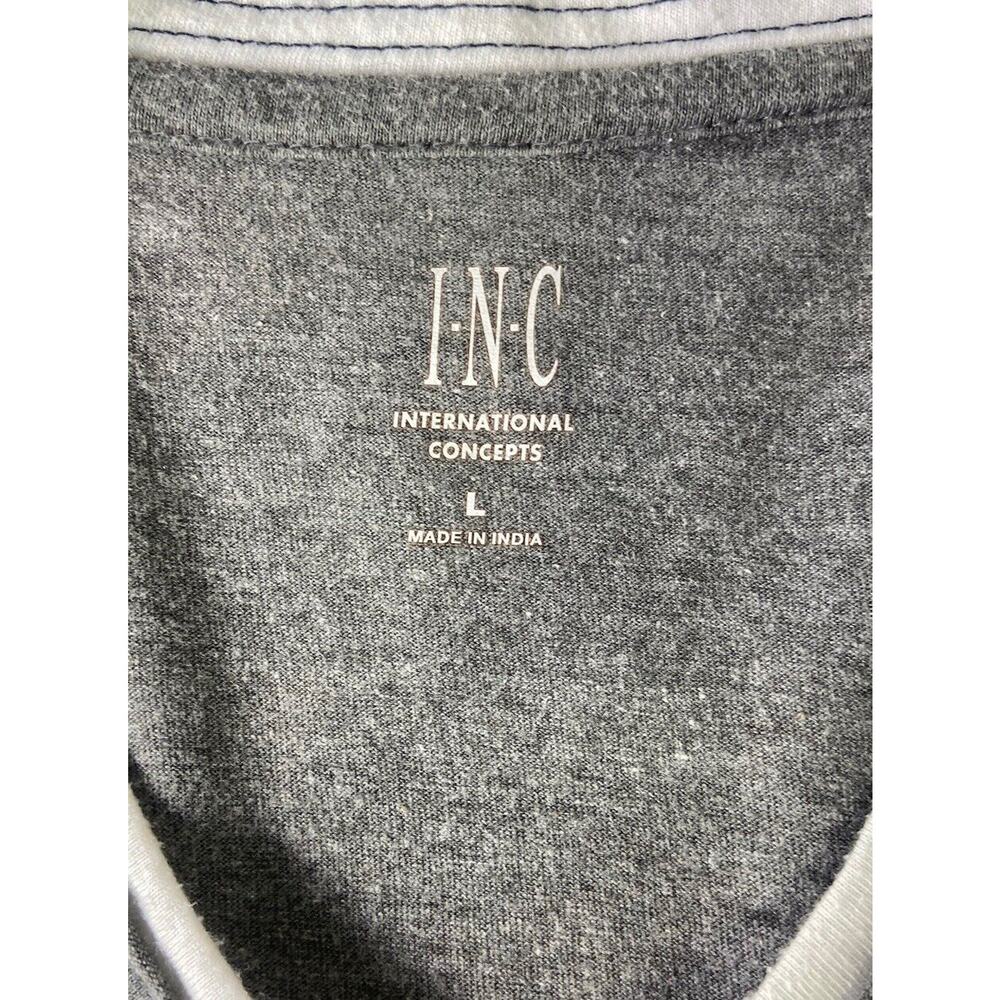 INC International Concepts Split V-Neck Short Sleeve Skull Gray T-Shirt Size L - Picture 2 of 7